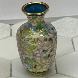 Chinese Collectible Old Cloisonné Vase Gold Floral Miniature